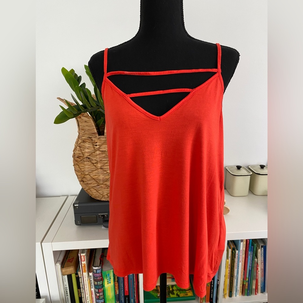 red tank top with caging detail, ASOS size 10. never worn!